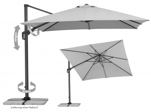 Schneider SET Ampelschirm Rhodos Twist 300x300cm silbergrau + Ständer + Hülle